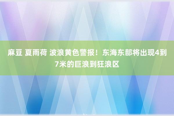 麻豆 夏雨荷 波浪黄色警报！东海东部将出现4到7米的巨浪到狂浪区