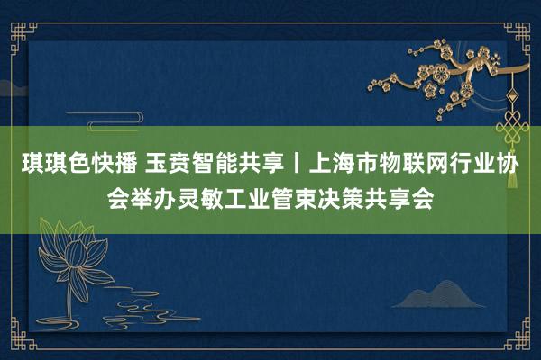 琪琪色快播 玉贲智能共享丨上海市物联网行业协会举办灵敏工业管束决策共享会