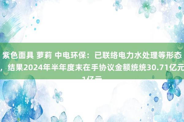 紫色面具 萝莉 中电环保：已联络电力水处理等形态，结果2024年半年度末在手协议金额统统30.71亿元